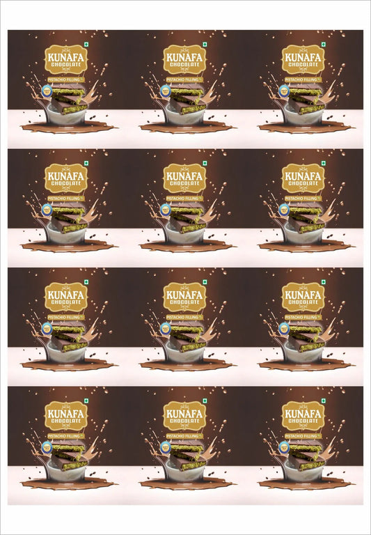 Kunafa Bar Sticker for 20-40 gm Chocolates (1 sheet of 12 Stickers) 4*4 inch