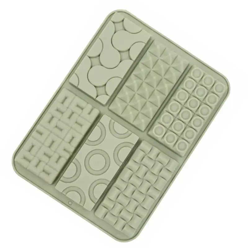 6-Cavity Silicone Chocolate Bar Mold | Assorted Geometric Pattern Chocolate Mould