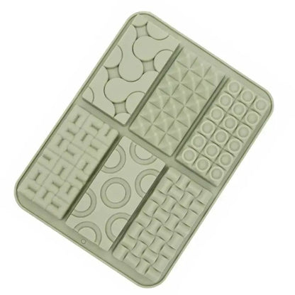 6-Cavity Silicone Chocolate Bar Mold | Assorted Geometric Pattern Chocolate Mould