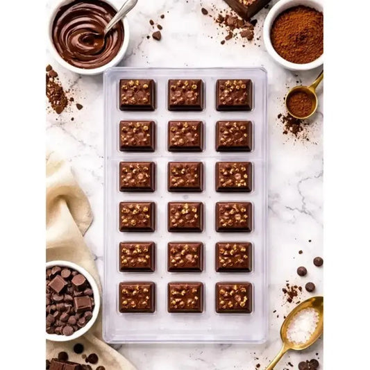 Textured Square Chocolate Mold – 18 Cavity Clear Polycarbonate Mould
