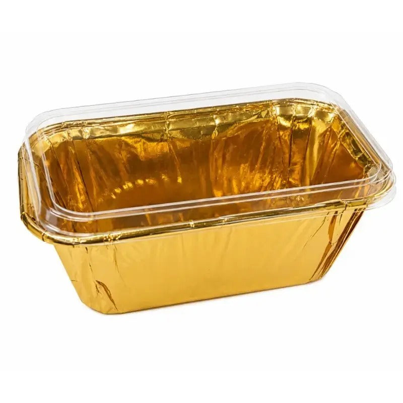 Premium Rectangle Golden Paper Baking Cups with Lid | Pack of 50 Rectangle Shapes Golden Baking Cups with Lid