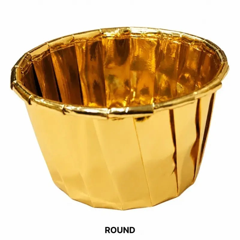 Premium Round Golden Paper Baking Cups with Lid | Pack of 50 Round Shapes Golden Baking Cups with Lid
