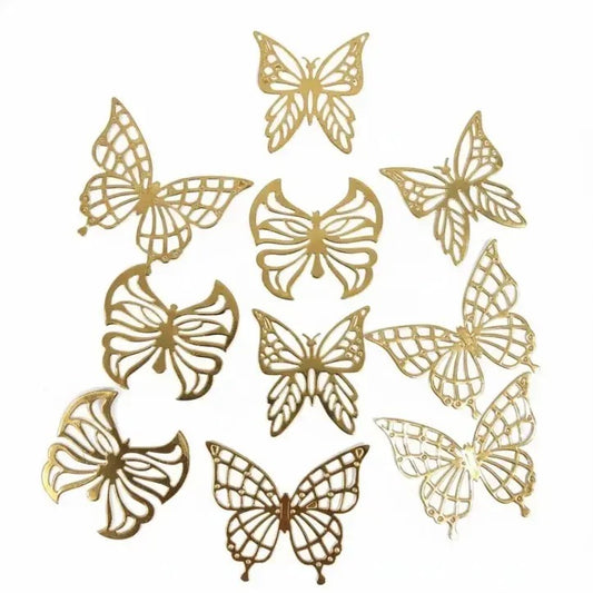 Golden Cutout Butterfly Cake Topper 10 Pieces Pack