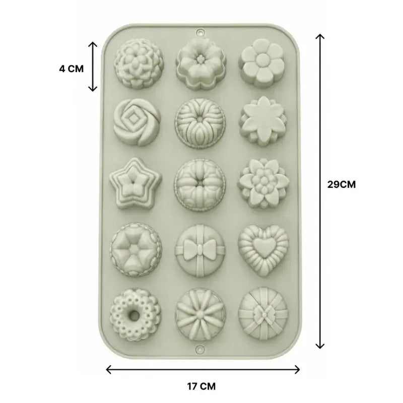 Assorted Dessert Silicone Mold | 15 Cavity Decorative Chocolate & Candy Mold