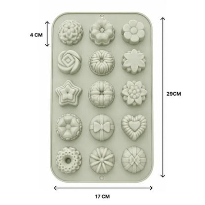Assorted Dessert Silicone Mold | 15 Cavity Decorative Chocolate & Candy Mold