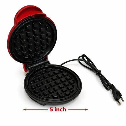 Mini Electric Waffle Maker 5 Inch – Non-Stick Compact Breakfast Maker Red