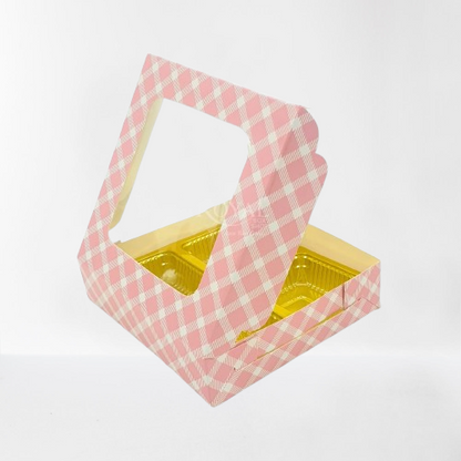 4 Cavity Chocolate Boxes with Window (Set of 10) Pink Check