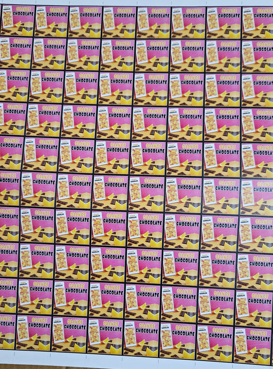 Orange Flavour Cavity Size Sqaure Chocolate Stickers
