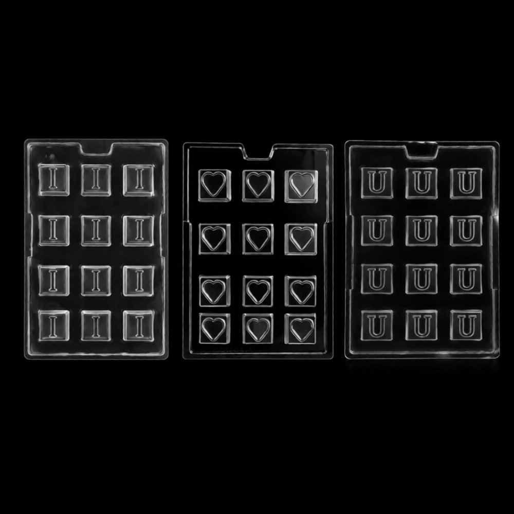 Mould 381, 382, 383 | “I”, Heart & “U” Letter Design | Alphabet & Heart Chocolate Mould (Set of 3 moulds)