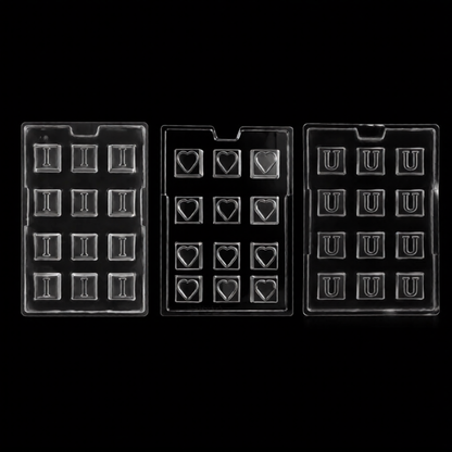 Mould 381, 382, 383 | “I”, Heart & “U” Letter Design | Alphabet & Heart Chocolate Mould (Set of 3 moulds)