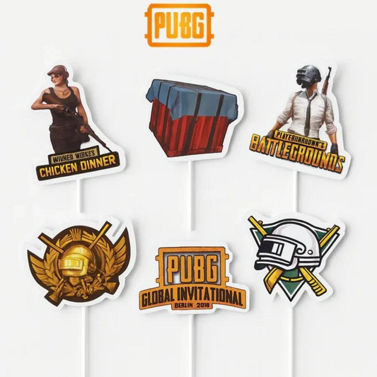 PUBG Game Theme Paper Cake Toppers | PUBG Gamer Decorations | Video Game Inspired Cake Toppers | Pack of 6