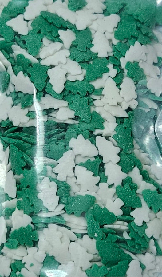 White Green Tree Shape Edible Sprinklers | Christmas Theme white, green tree sprinklers (Pack of 50gm)