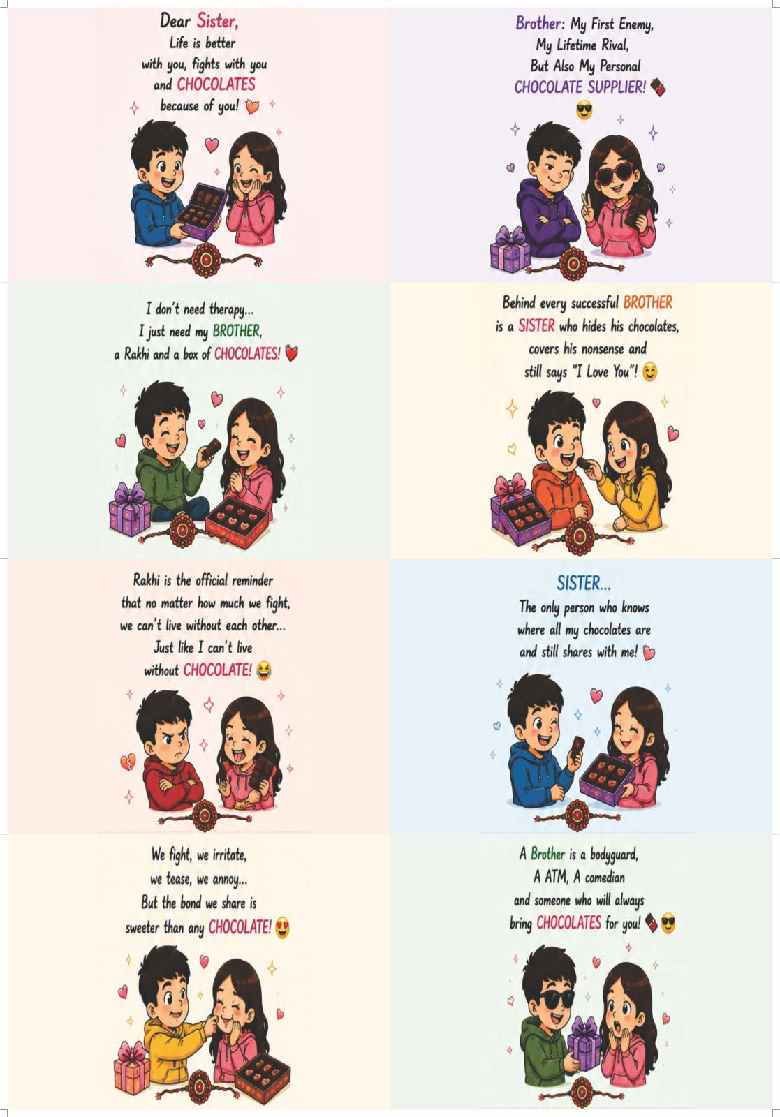 Happy Rakshabandhan Funny/Meaningful Quotes (4 different designs) random design as per availability