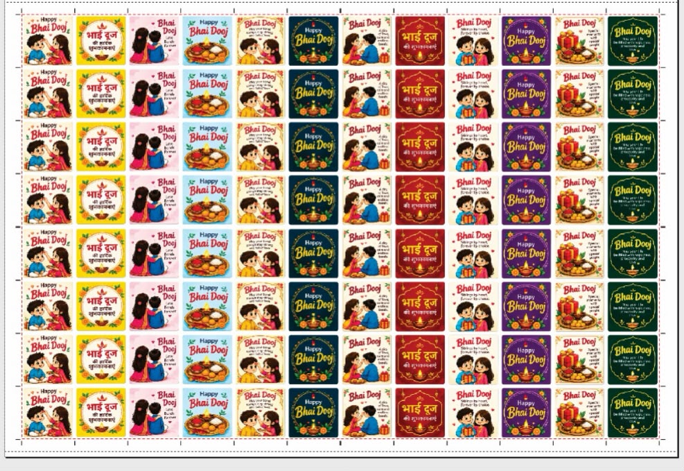 Happy Bhaidooj Cavity size Stickers (60-70 stickers)