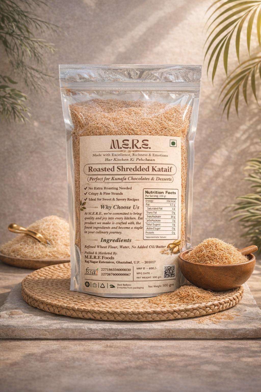 Pre Roasted Shredded Kunafa Vermicelli for kunafa chocolates & desserts