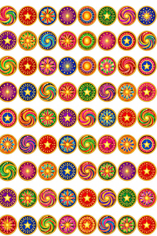 Mini Chakri Bomb Diwali Chocolate Sticker Sheet | 1 inch Chakri bomb Diwali stickers (70-80 stickers)