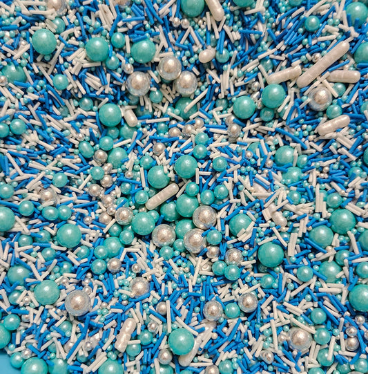 Assorted Sprinklers for cake & chocolates (100gm pack) (Blue, White & Silver Mix)