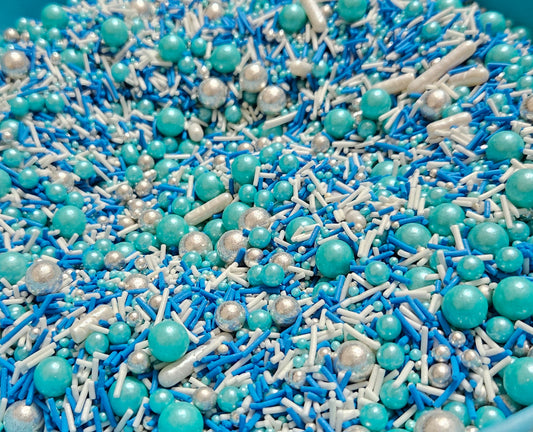 Assorted Sprinklers for cake & chocolates (100gm pack) (Blue, White & Silver Mix)