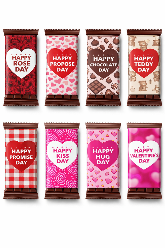 Happy Valentine's Day bar chocolate Stickers ( 8 stickers for 8 days) (50-100gm Chocolate bars)