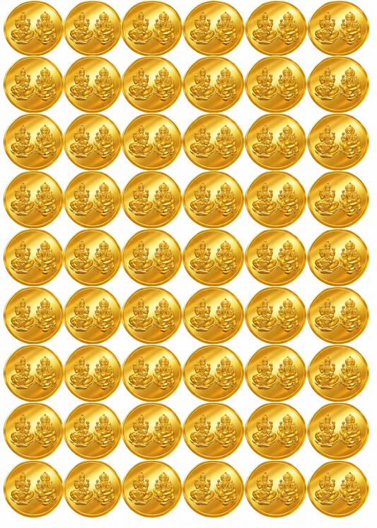 Diwali Special Laxmi Ganesh gold coin Sticker (1.5 inch)