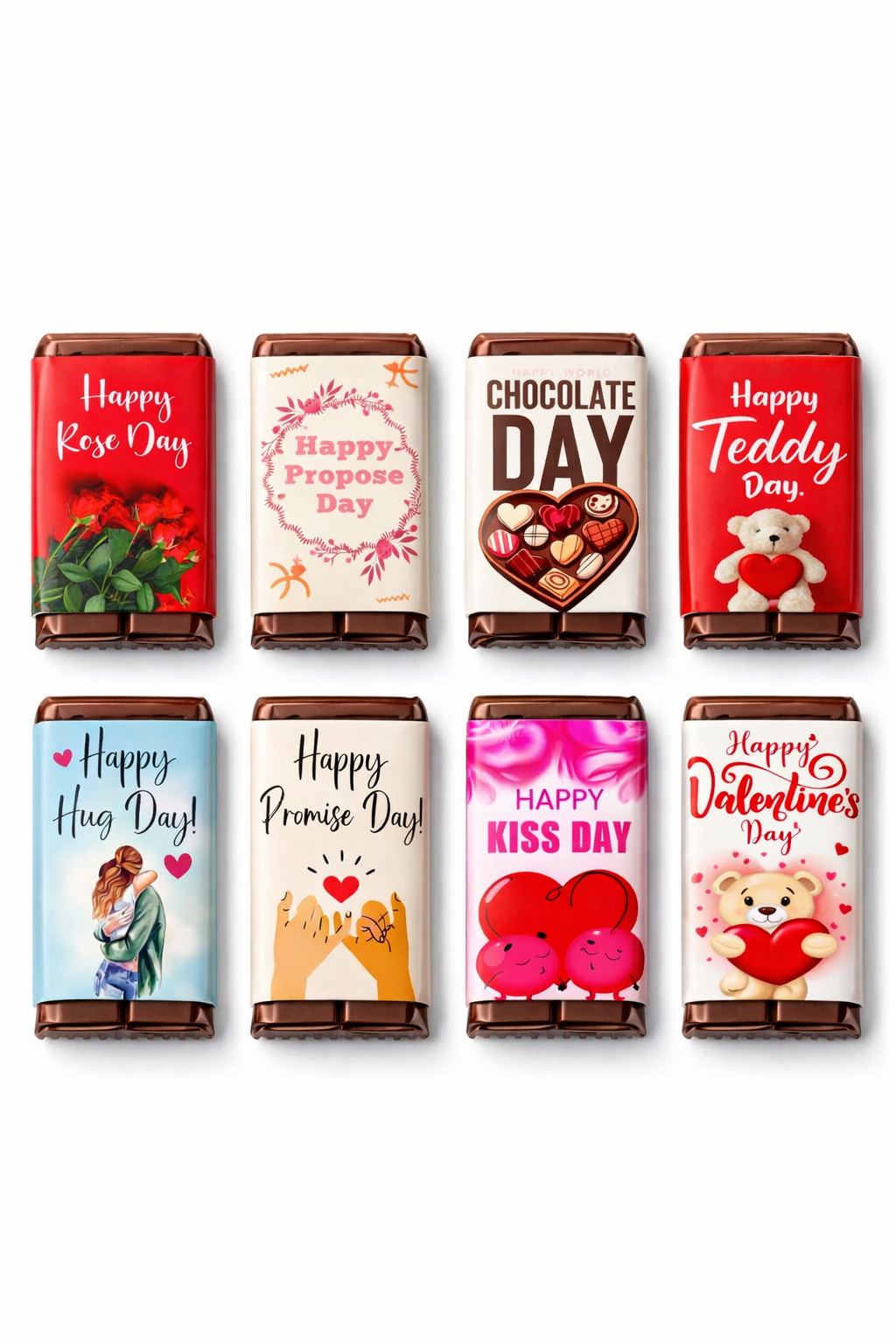 Happy Valentine's Day bar chocolate Stickers ( 8 stickers for 8 days) (20-40gm Chocolate bars)