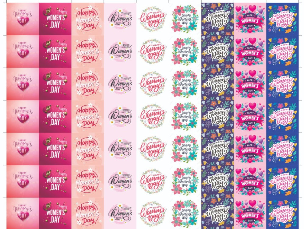 Happy Women's Day Cavity Size Stickers (70 pcs) Womens Day Chocolate Stickers
