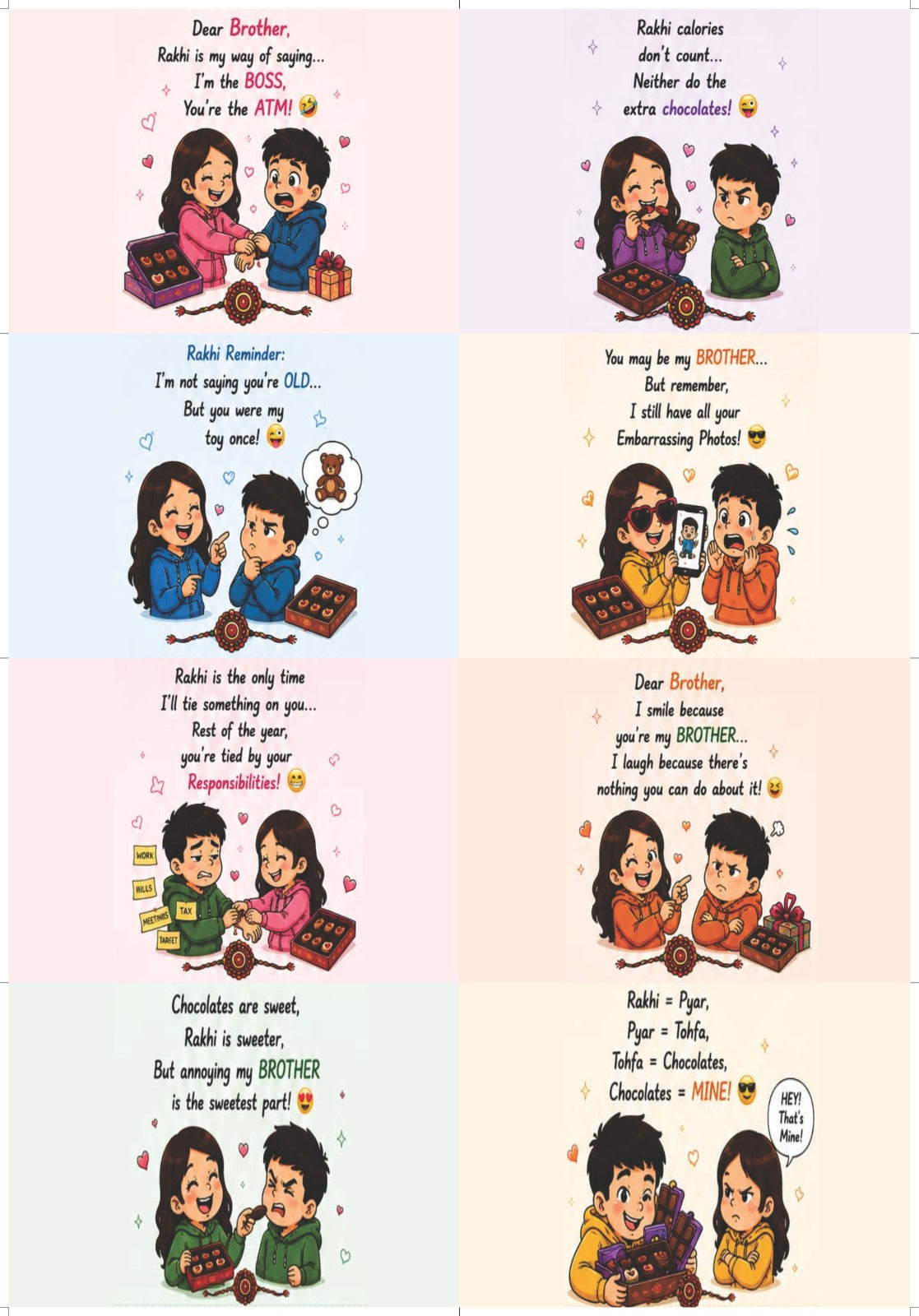 Happy Rakshabandhan Funny/Meaningful Quotes (4 different designs) random design as per availability
