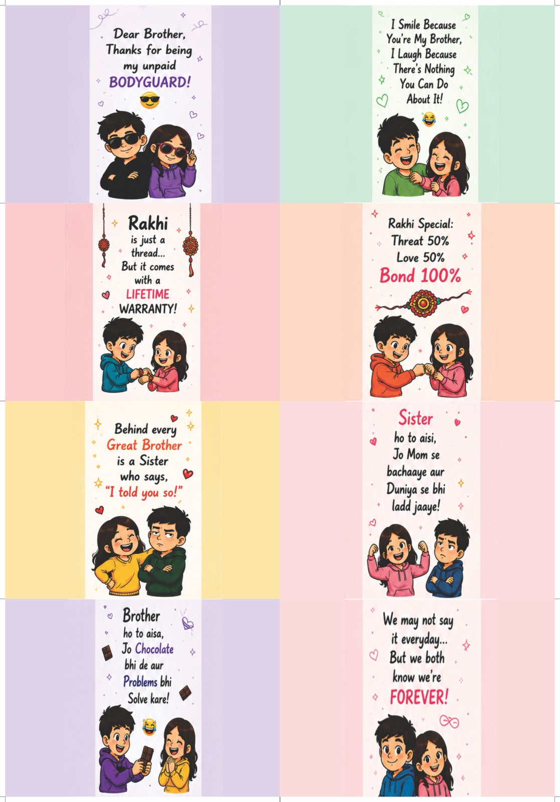 Happy Rakshabandhan Funny/Meaningful Quotes (4 different designs) random design as per availability