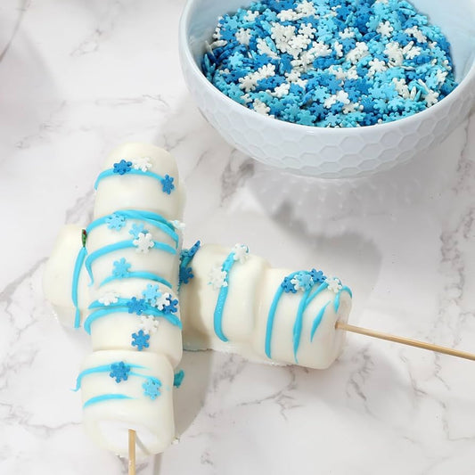 White & Blue Assorted Christmas Theme Edible  Sprinklers | Christmas theme Snow Shape Edible Sprinkler (Pack of 50gm)