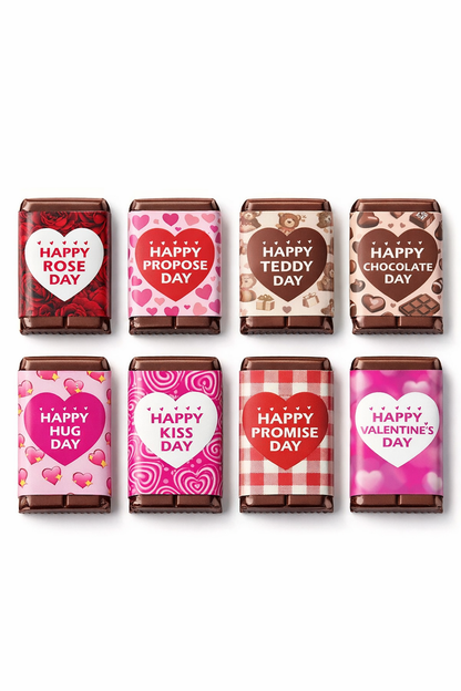 Happy Valentine's Day bar chocolate Stickers ( 8 stickers for 8 days) (20-40gm Chocolate bars)