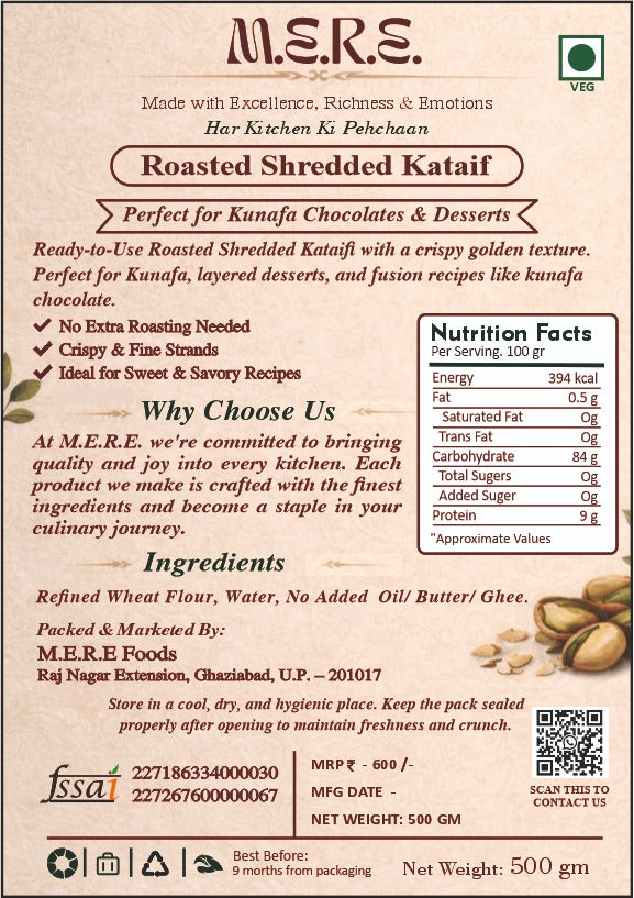 Pre Roasted Shredded Kunafa Vermicelli for kunafa chocolates & desserts