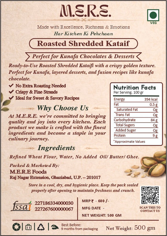 Pre Roasted Shredded Kunafa Vermicelli for kunafa chocolates & desserts