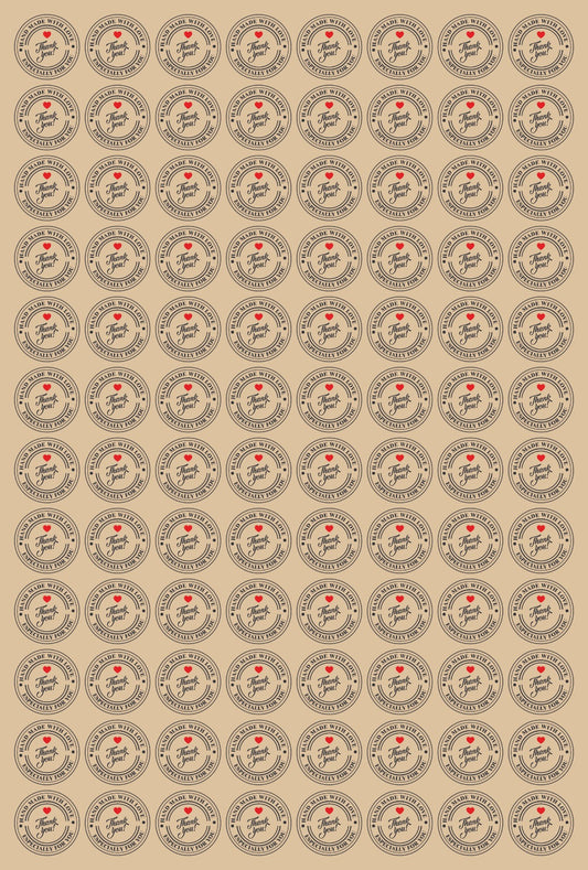 1.5 inch Thank you Stickers with text Handmade with love & specially for you