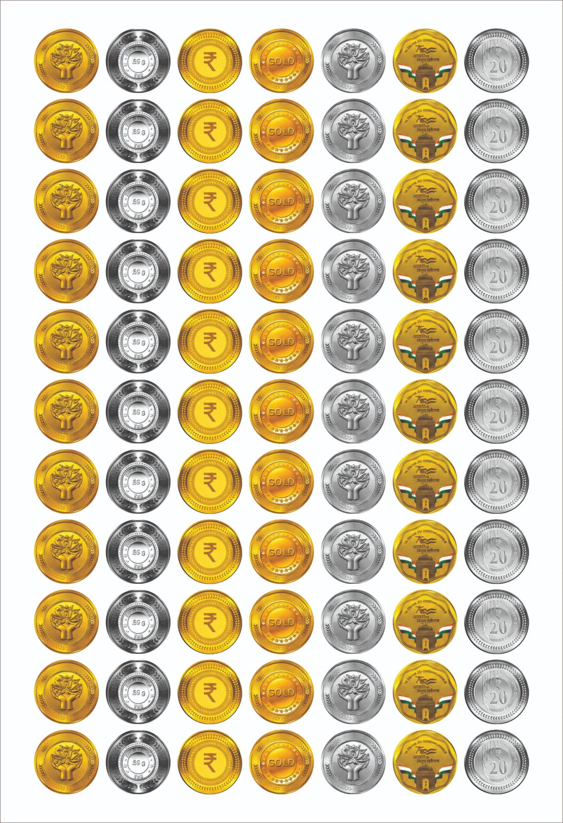 Diwali Special Gold & Silver coin Sticker (1.5 inch)