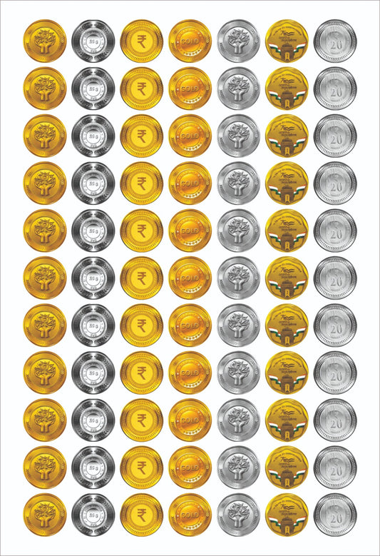 Diwali Special Gold & Silver coin Sticker (1.5 inch)