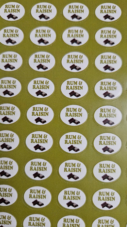 Rum & Raisin Flavour Small 0.5 inch Chocolate Stickers