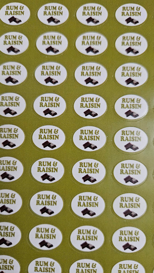 Rum & Raisin Flavour Small 0.5 inch Chocolate Stickers