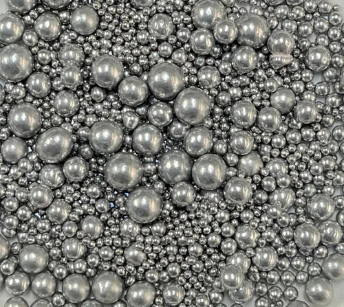 100gm Silver Edible Sugar Pearls Sprinkle Mix for Cake Decoration | Metallic Dragees Balls for Baking, Cupcakes, Cookies & Desserts