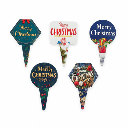 Merry Christmas Paper Cake Toppers (5 Mix designs) Cupcake Toppers | Christmas Decorations Items | Pack of 10