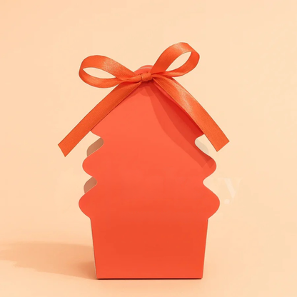 Christmas Tree Shaped Goodie Box with Satin Ribbon (Red & Green Colour) | Christmas Goodie Box | Pack of 10